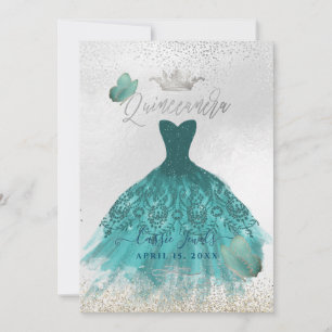 Invitación Mariposas Quinceanera Verde azulada Ombre