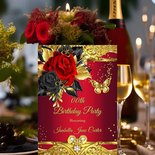 Invitación Mariposas Rojas Rosa Floral Oro Cumpleaños Fiesta