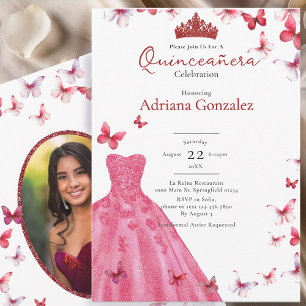 Invitación Mariposas Rojas Vestido Foto 15 XV Quinceañera