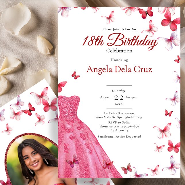 Invitación Mariposas Rojas Y Vestido Debut Cumpleaños 18 (Subido por el creador)