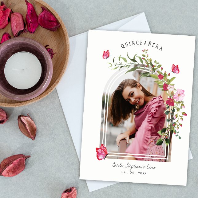 Invitación Mariposas románticas foto de quinceañera española (Subido por el creador)