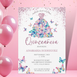 Invitación Mariposas Rosa de oro esparcen a Quinceanera