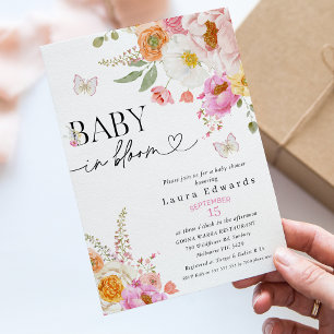 Invitación Mariposas Rosa Florales Bebe En Flor Ducha de Bebe