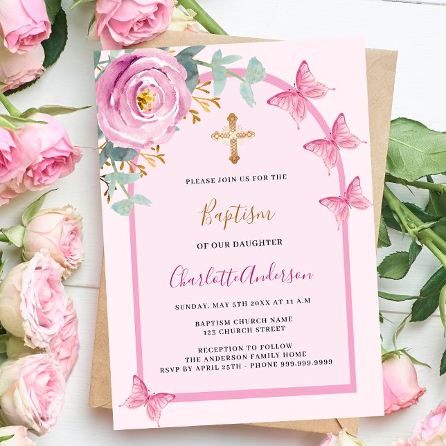 Invitación Mariposas rosa mariposas floridas vegetación arco  (Subido por el creador)