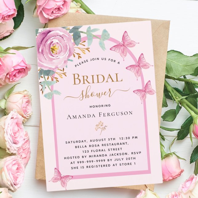 Invitación Mariposas rosa rosadas arco floral Ducha de novia (Subido por el creador)