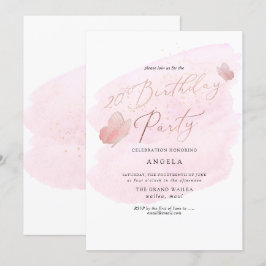 Invitación Mariposas rosadas acuarela Champagne 20 DIY YEAR
