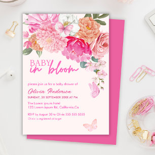 Invitación Mariposas rosadas Bebé en Baby Shower florido en f