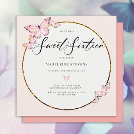 Invitación Mariposas rosadas Boho Marco dorado Girly dulce 16
