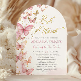 Invitación Mariposas Rosadas Bonitas Bat Mitzvah Cumpleaños 1