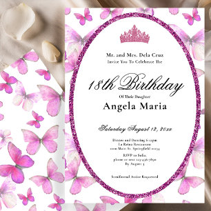 Invitación Mariposas Rosadas Bonitas Cumpleaños 18 Debut 