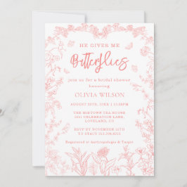 Invitación Mariposas rosadas Chinoiserie Ducha de novias