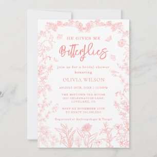Invitación Mariposas rosadas Chinoiserie Ducha de novias