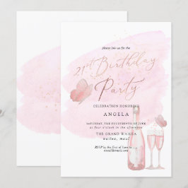 Invitación Mariposas rosadas color champán 21 años
