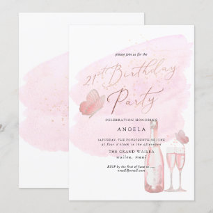 Invitación Mariposas rosadas color champán 21 años