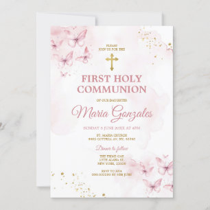 Invitación Mariposas Rosadas Cruz del Oro Primera Comunión Sa