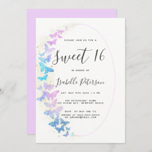 Invitación Mariposas rosadas de oro morado Boho Frame Sweet 1