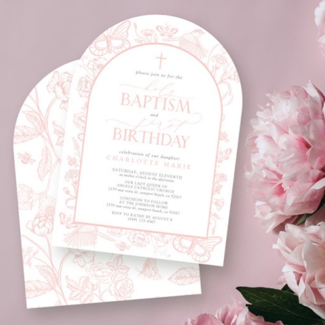 Invitación Mariposas Rosadas de Rubor Bautismo Santo y Primer (Subido por el creador)