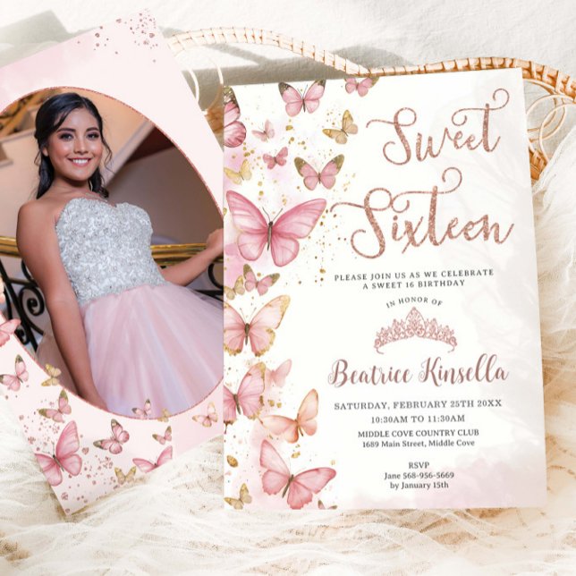 Invitación Mariposas Rosadas Dulce Dieciséis Fotos De Cumplea (Subido por el creador)