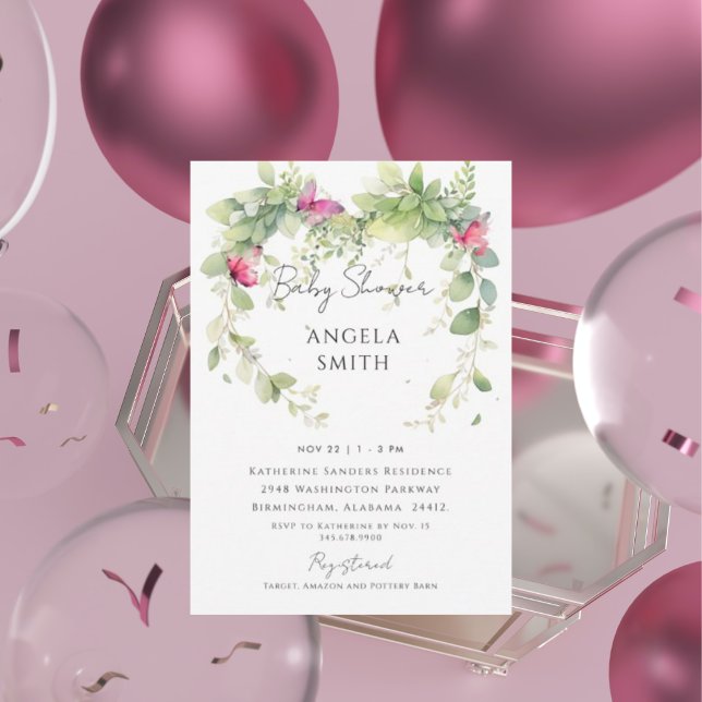 Invitación Mariposas rosadas en un Baby Shower elegante para  (Subido por el creador)