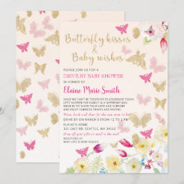 Invitación Mariposas Rosadas Florales De Oro Manejadas Por Ba