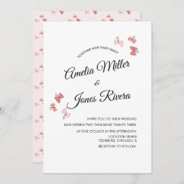 Invitación Mariposas rosadas Jardín Romántico Boda simple