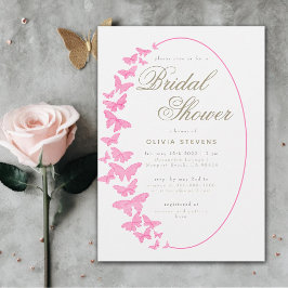Invitación Mariposas Rosadas Marco Boho Ducha Bridal Elegante