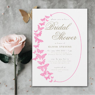 Invitación Mariposas Rosadas Marco Boho Ducha Bridal Elegante