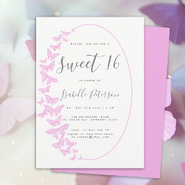 Invitación Mariposas Rosadas Marco Boho Elegante Moda Dulce 1