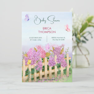 Invitación Mariposas rosadas moradas Ducha de bebé en el jard