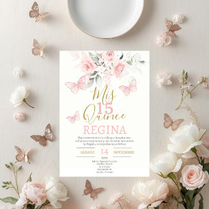 Invitación Mariposas rosadas Quinceañera