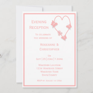 Invitación Mariposas rosadas Recepción de Boda de Corazón