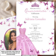 Mariposas Rosadas Vestido y Tiara Foto Quinceañera