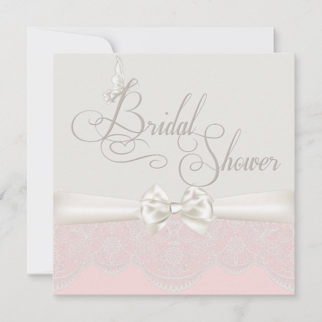 Invitación Mariposas rosadas y marfil y ducha de novias de en (Anverso)