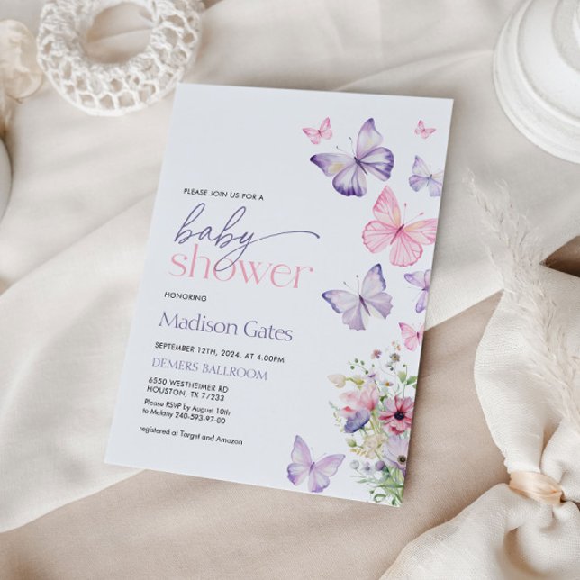 Invitación Mariposas rosadas y moradas de Baby Shower (Subido por el creador)