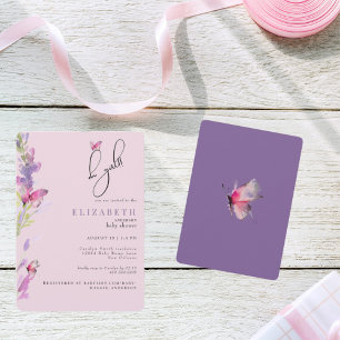 Invitación Mariposas rosadas y moradas Oh Baby Shower Chica