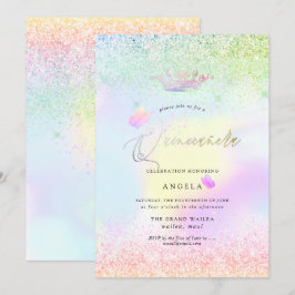 Invitación Mariposas rosadas y Purpurinas de Quinceanera holo