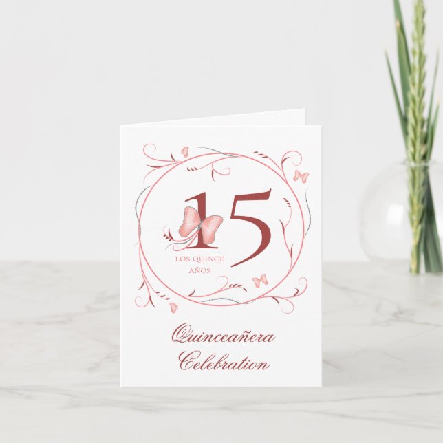 Invitación Mariposas rosadas y Swirls Quinceañera (Anverso)