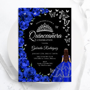 Invitación Mariposas Rosas azules reales Quinceanera