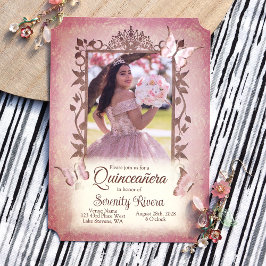 Invitación Mariposas rosas claras, quinceañera marrón ordenad