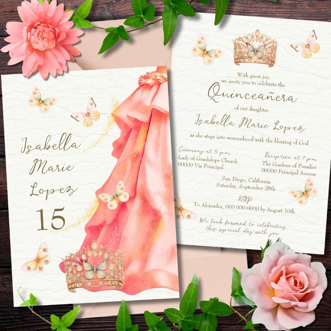 Invitación Mariposas Salmon Pink Vestidos Elegantes Quinceañe (Subido por el creador)