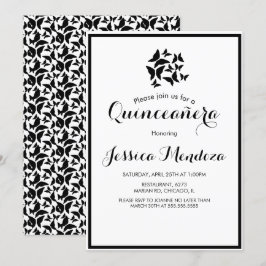 Invitación Mariposas Simples de Quince Negras y Blancas Dulce