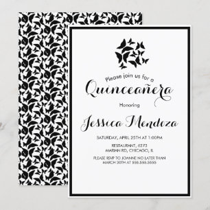 Invitación Mariposas Simples de Quince Negras y Blancas Dulce