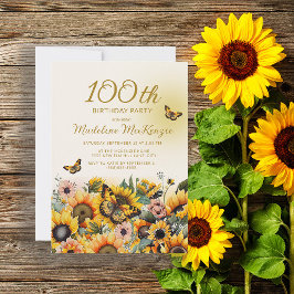 Invitación Mariposas Sunflowers 100 cumpleaños