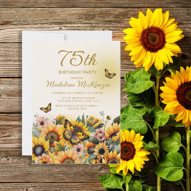 Invitación Mariposas Sunflowers 75ª fiesta de cumpleaños (Subido por el creador)