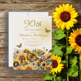 Invitación Mariposas Sunflowers 90ª fiesta de cumpleaños