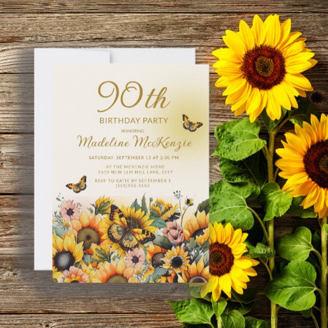 Invitación Mariposas Sunflowers 90ª fiesta de cumpleaños (Subido por el creador)