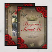 Mariposas Tiara de oro y rosas rojas dulces 16 fot