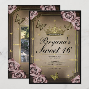 Invitación Mariposas Tiara Rosas Rosadas Dulces 16 Fotos