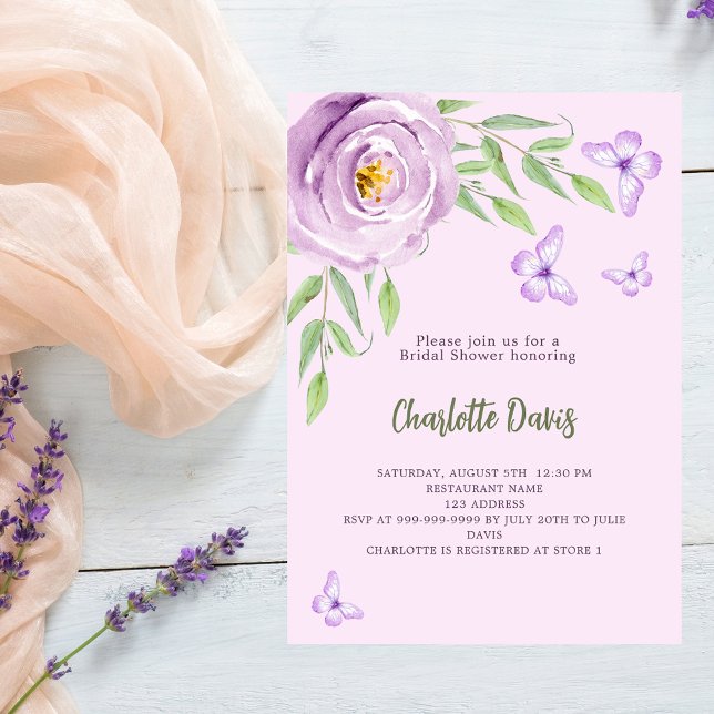 Invitación Mariposas violeta rosa floral Ducha de novia (Subido por el creador)