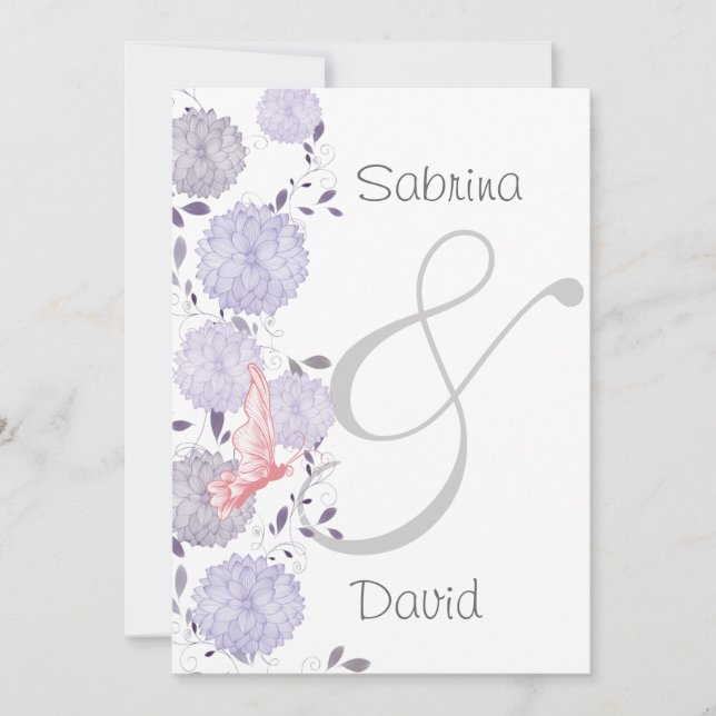 Invitación Mariposas y Boda de crisantemo de lavanda (Anverso)